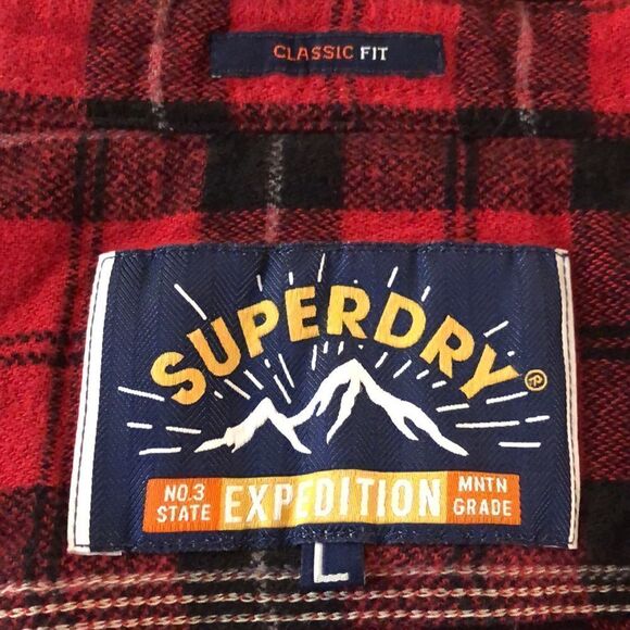 Superdry Unisex Classic Cotton Flannel in Red & White Buffalo Check - Picture 7 of 17